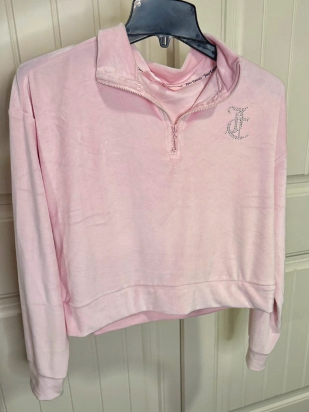 Juicy Couture Pink Rhinestone JC Quarter Zip Pullover Size Small